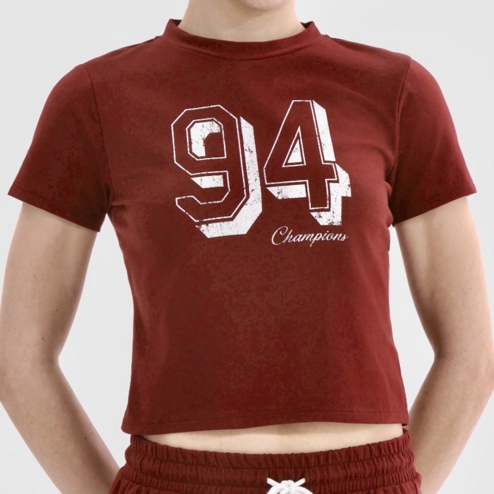 Maroon Crop Top Y2K 94 Champions Graphic Print Size Med No Boundaries